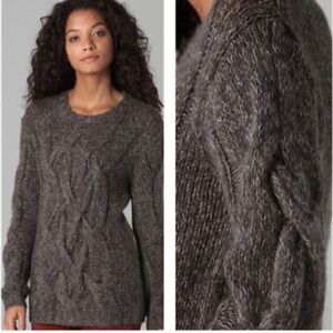 Theory Bramsy Airmix Grey Wool Mohair Cable Knit‎ Sweater B0711724 Petite P/TP